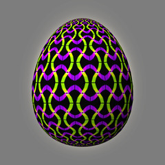 Happy Easter - Frohe Ostern, Artfully designed and colorful easter egg, 3D illustration on grey background