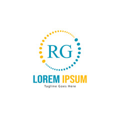 Initial RG logo template with modern frame. Minimalist RG letter logo vector illustration