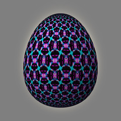 Happy Easter - Frohe Ostern, Artfully designed and colorful easter egg, 3D illustration on grey background