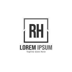 Initial RH logo template with modern frame. Minimalist RH letter logo vector illustration