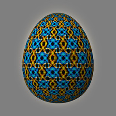 Happy Easter - Frohe Ostern, Artfully designed and colorful easter egg, 3D illustration on grey background