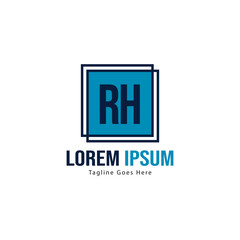 Initial RH logo template with modern frame. Minimalist RH letter logo vector illustration