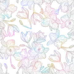 Fototapeta na wymiar Beautiful seamless pattern with Orchid flowers . Vector illustration.