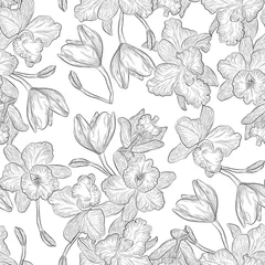 Tapeten Orchidee Schönes nahtloses Muster mit Orchideenblüten. Vektor-Illustration.