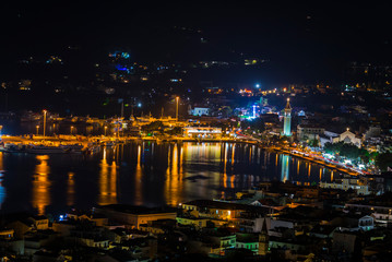 Fototapeta na wymiar Zante city view by night from the hill, Zakynthos island, Greece