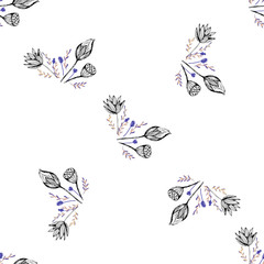 Lotus flower hand drawn in beautiful style. Floral seamless pattern. Simple vector illustration.