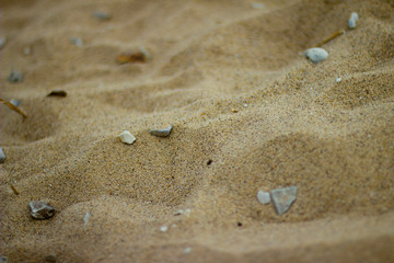 footprints in the sand sea ​​sand with pebbles