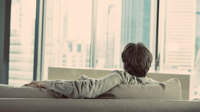 Relaxing on a couch at home