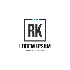 Initial RK logo template with modern frame. Minimalist RK letter logo vector illustration