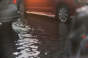 Flood on public road in traffic view