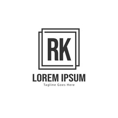 Initial RK logo template with modern frame. Minimalist RK letter logo vector illustration