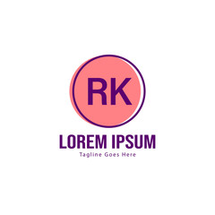 Initial RK logo template with modern frame. Minimalist RK letter logo vector illustration