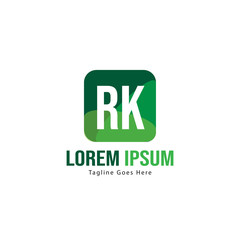 Initial RK logo template with modern frame. Minimalist RK letter logo vector illustration