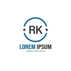 Initial RK logo template with modern frame. Minimalist RK letter logo vector illustration