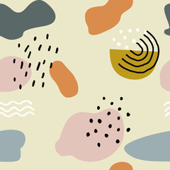 Abstract brushstroke background. Seamless pattern with brush strokes in vintage colors.free hand shape.on brown background. fashion 80s-90s. memphis style design backdrop.illustration.