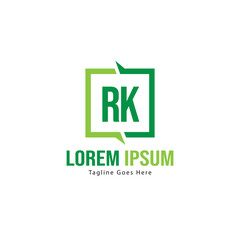 Initial RK logo template with modern frame. Minimalist RK letter logo vector illustration