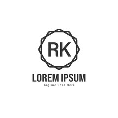 Initial RK logo template with modern frame. Minimalist RK letter logo vector illustration