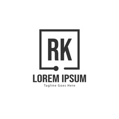Initial RK logo template with modern frame. Minimalist RK letter logo vector illustration