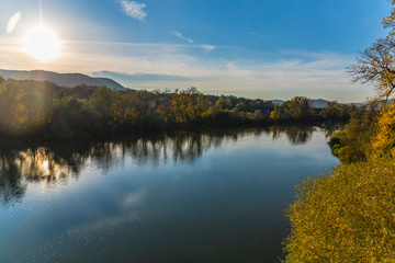 Fototapeta na wymiar Autumn landscape with Mures river