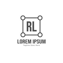 Initial RL logo template with modern frame. Minimalist RL letter logo vector illustration