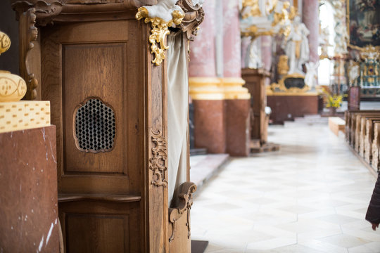 Wooden confessional in a church