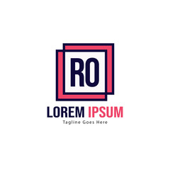 Initial RO logo template with modern frame. Minimalist RO letter logo vector illustration