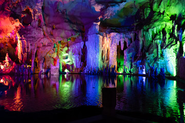 Fototapeta premium Nice cave with stone pattern formed by nature, stalactites, stalagmites, karst limestone