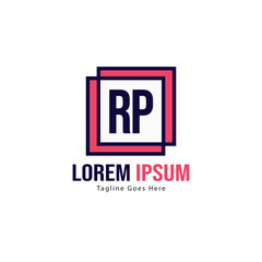 Initial RP logo template with modern frame. Minimalist RP letter logo vector illustration