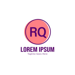 Initial RQ logo template with modern frame. Minimalist RQ letter logo vector illustration