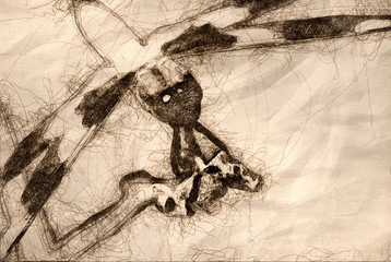 Sketch of a Dragonfly Perched on End of Twig