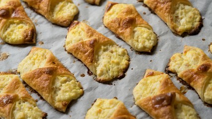 Puff pastry cheesecakes serve as a delicious sweetness for coffee or tea.