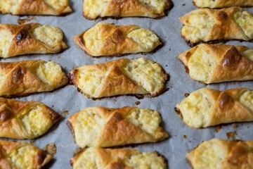 Puff pastry cheesecakes serve as a delicious sweetness for coffee or tea.