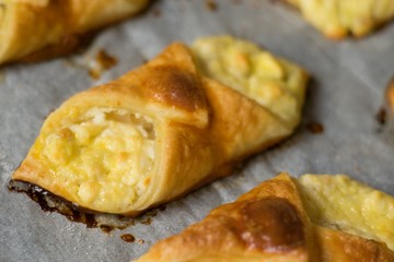 Puff pastry cheesecakes serve as a delicious sweetness for coffee or tea.