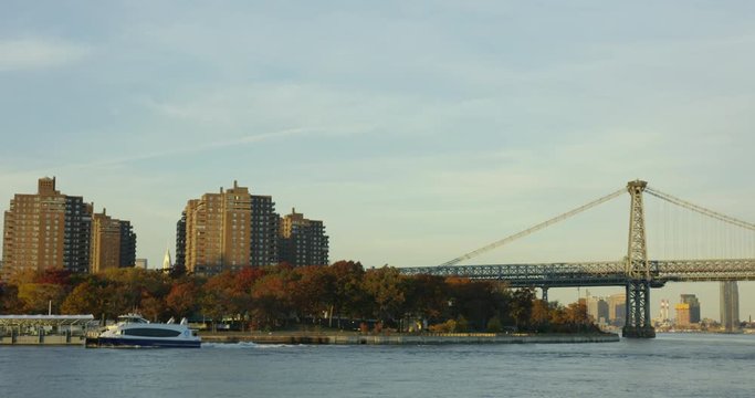 Travelling Towards Iconic Bridge in NY Through Beautiful Hudson River In Iconic New York City In Classic Manhattan NYC