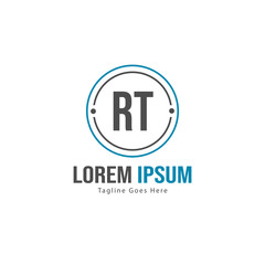 Initial RT logo template with modern frame. Minimalist RT letter logo vector illustration
