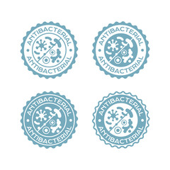 Antibacterial labels set. Vector badges with bacterial icons for package design.