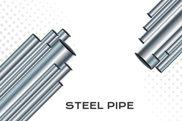 Steel pipes stack. Industrial background with copy space.