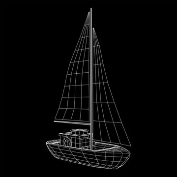 Yacht or sail boat. Luxury yacht race, sea sailing regatta concept. Wireframe low poly mesh vector illustration