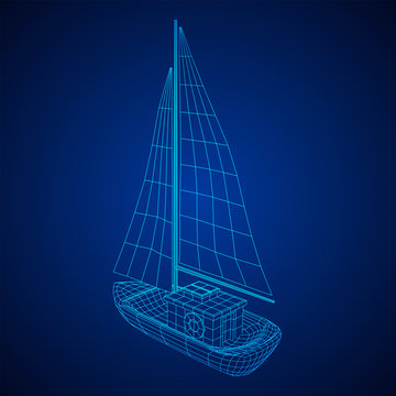 Yacht or sail boat. Luxury yacht race, sea sailing regatta concept. Wireframe low poly mesh vector illustration