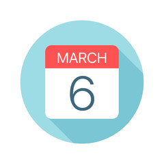 March 6 - Calendar Icon. Vector illustration of one day of month