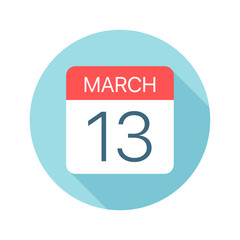 March 13 - Calendar Icon. Vector illustration of one day of month