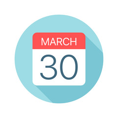 March 30 - Calendar Icon. Vector illustration of one day of month