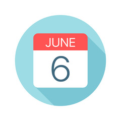 June 6 - Calendar Icon. Vector illustration of one day of month