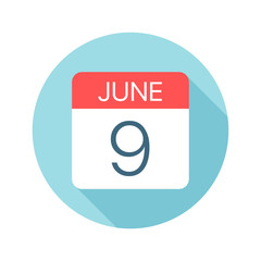 June 9 - Calendar Icon. Vector illustration of one day of month