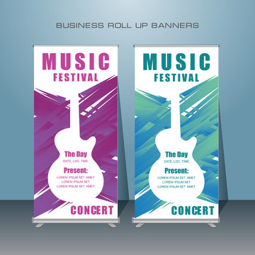 Music Festival Vertical Banner Design,  Signboard Advertising Brochure Flyer Template Vector X-banner, roll up banner for music event.