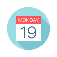 Monday 19 - Calendar Icon. Vector illustration of one day of week