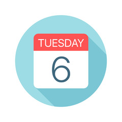 Tuesday 6 - Calendar Icon. Vector illustration of one day of week