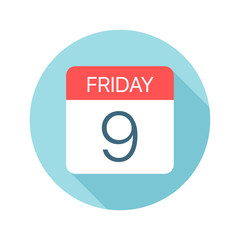 Friday 9 - Calendar Icon. Vector illustration of one day of week