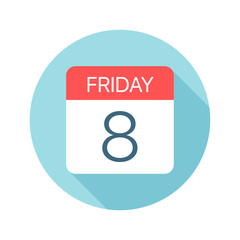 Friday 8 - Calendar Icon. Vector illustration of one day of week