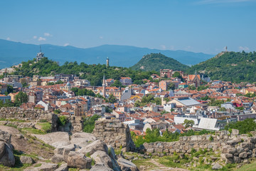 Fototapeta na wymiar Views of the city of Plovdiv from the top of Nebet Tepe one of its seven legendary hills, where the acropolis used to be, Bulgaria